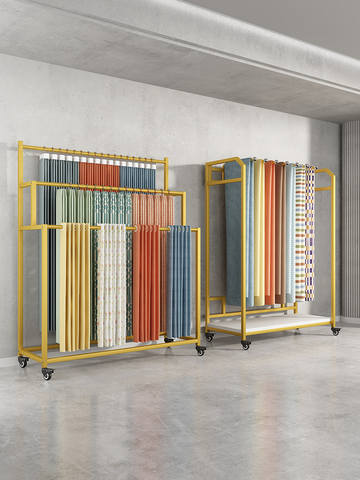 Modular 2-Shelf Carbon Steel Bedding & Quilt Display Rack with Wheels American Style for Commercial Use