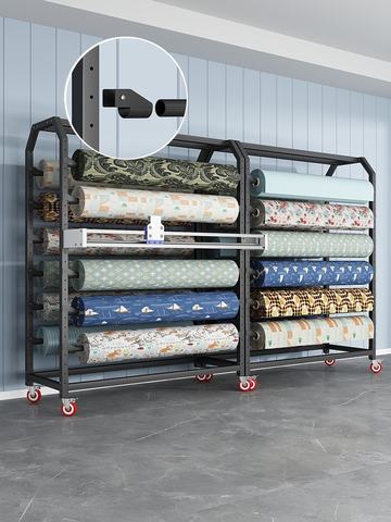 Textile Display Rack Wheels Modern Minimalist Style Floor-Standing Carbon Steel Shelving for Fabric Rolls Tablecloths Leather