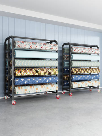 Commercial Store Textile Fabric Display Rack 6-Floor Carbon Steel Roll Shelving Tablecloth Carpet Leather Film Storage Rack