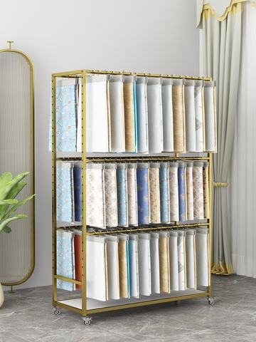 Fabric Sample Hanging Display Rack Double-Sided 6-Shelf Freestanding Metal Shelf Home Textile Store Curtain Color Card Display