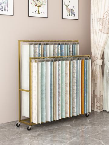 Curtain Hanging Card Display Stand Floor-Standing Double-Layer Iron Fabric Sample Rack Portable for Exhibitions & Showrooms