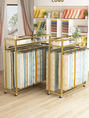 New Metal Rotatable Floor-Standing Home Textile Fabric Sample Island Rack with Curtain Color Card Display