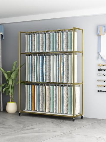 Floor-standing Movable Iron Fabric Swatch Rack for Curtains and Fabric Samples Exhibition Showroom Display Stand
