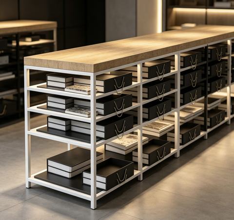 Curtain and Wallcovering Sample Books, Display Tables, Storage Rectangular Tables Sample Display Racks, Floor-Standing Racks