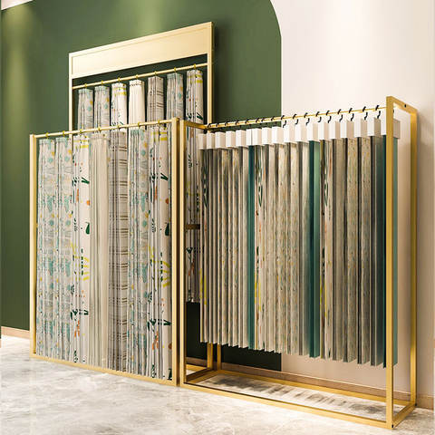 Curtain Elevator Display Rack Mobile Single/Double Layer Fabric Hanging Sample Crafts Exhibition Use Gold