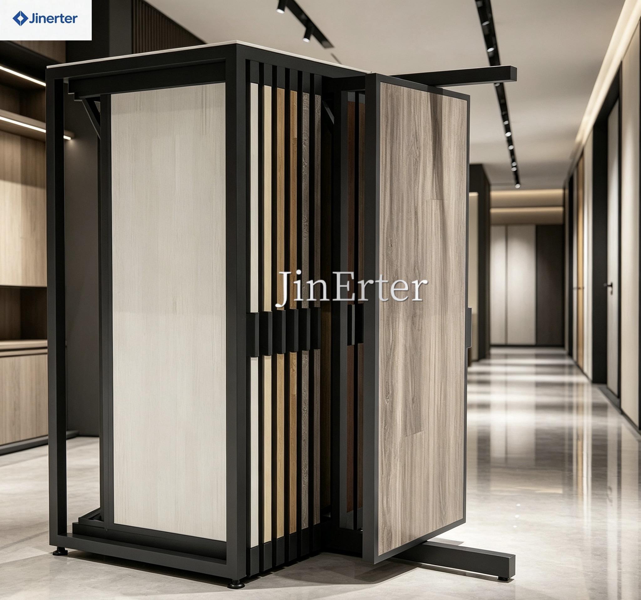 Rotating Steel Floor Tile Display Rack Sliding Granite Stand for Contemporary Exhibition Tile Display Eco-friendly Powder