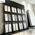 Customizable metal freestanding tile display racks, suitable for showrooms featuring ceramic, granite, quartz, and marble