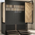 Customizable modern metal display cabinets with rotating drawers for displaying hardwood flooring and building materials
