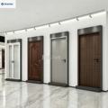 Customizable heavy-duty metal door display racks and freestanding sample stands, suitable for indoor wooden door showrooms