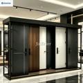 Customizable heavy-duty metal door display racks and freestanding sample stands, suitable for indoor wooden door showrooms