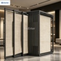 Heavy-duty, pull-out carpet display rack; floor-standing model for fabric and carpet showrooms; high-capacity; customizable