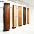 Customizable three-sided rotating display stands for wood flooring, tiles, and stone showrooms