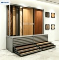 Customizable sliding drawer display units, ideal for showcasing tiles, marble, granite, hardwood flooring, and stone