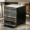Showroom Tile Display Stand with Drawers, Metal, Granite, and Wood Flooring Display Cabinet with Horizontal Sliding Doors