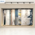 Customized Push Pull Sliding Stand Metal Hanging Fabric Display Rack for Large Area Carpet and Rug Showroom